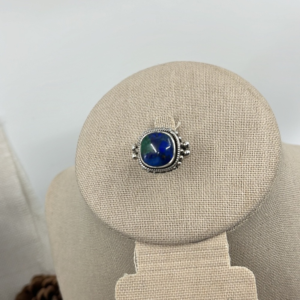 💎 Vintage 925 Silver Azurite-Malachite Ring - Size 7 - Picture 8 of 15